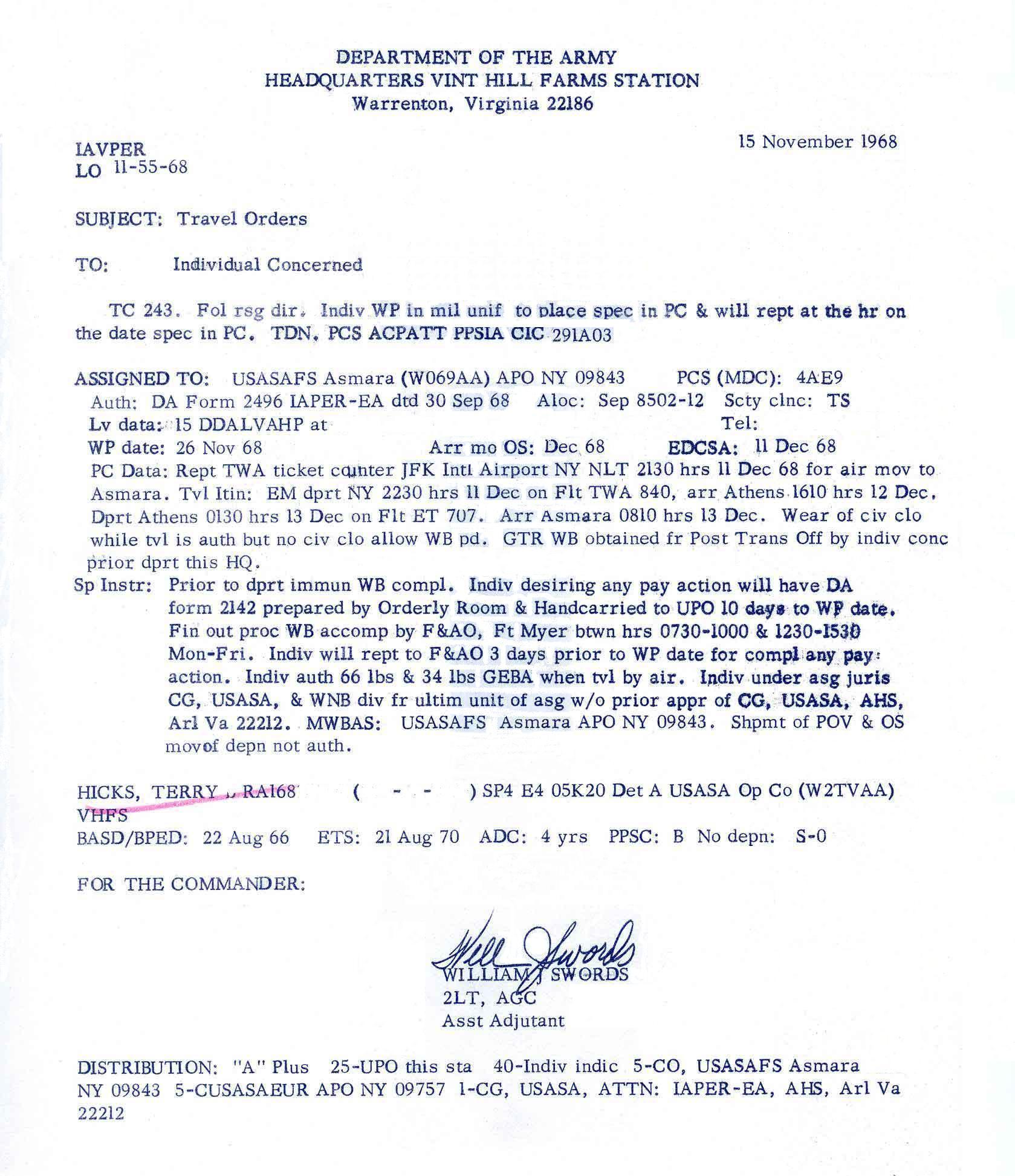 Kagnew Station Orders Page